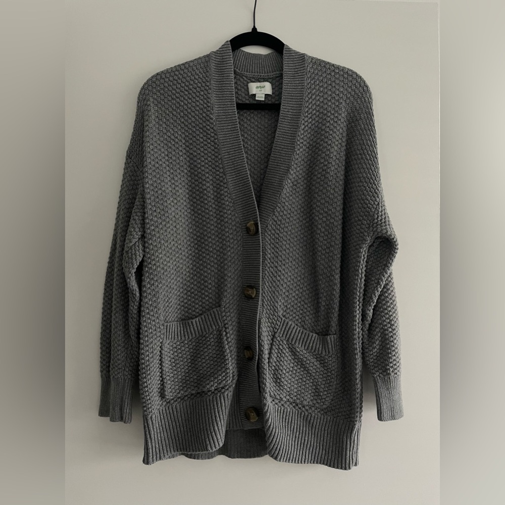 100% Cotton Aerie Gray Button Cardigan w/ Pockets